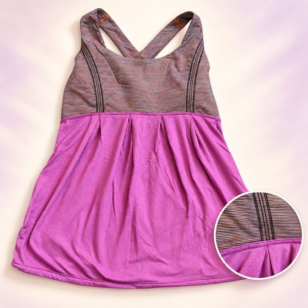 Lululemon No Limits Tank Purple Striped Built-In Bra Racerback